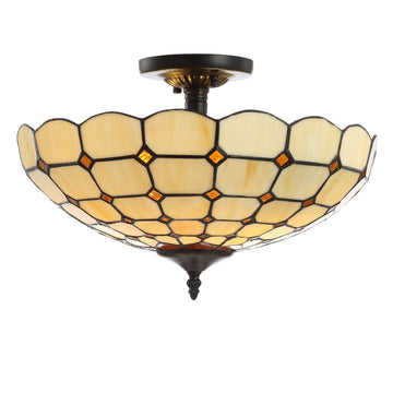 Jennifer 16" Tiffany Style Glass/Metal LED Semi - JONATHAN Y